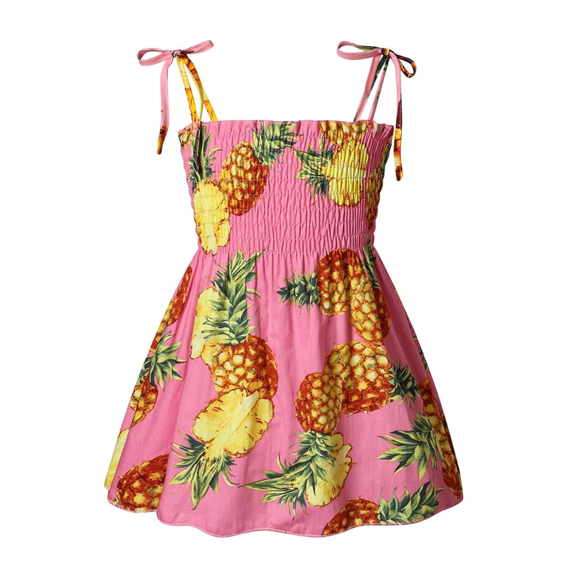 1-7 Years Baby Girls Dress Summer Children Elegant Sling Dress Flower Print Kids Braces Dresses Girl Cotton Clothing