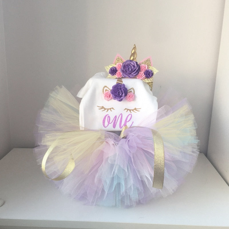 1 Year Baby Girl Clothes Unicorn Party tutu Girls Dress Newborn Baby Girls 1st Birthday Outfits Toddler Girls Boutique Clothing