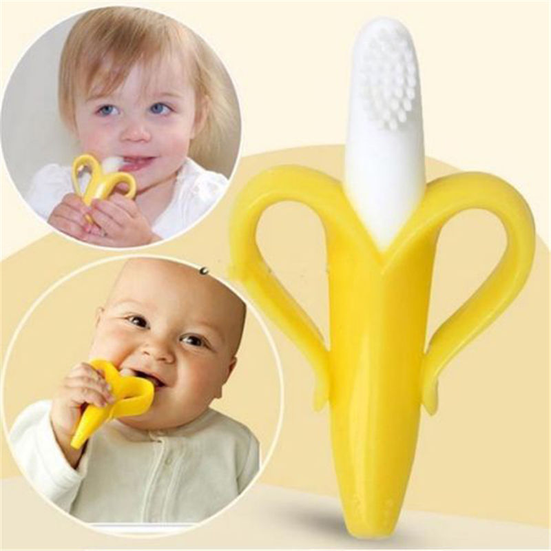 Baby Silicone Training Toothbrush BPA Free Banana Shape Safe Toddle Teether Chew Toys Teething Ring