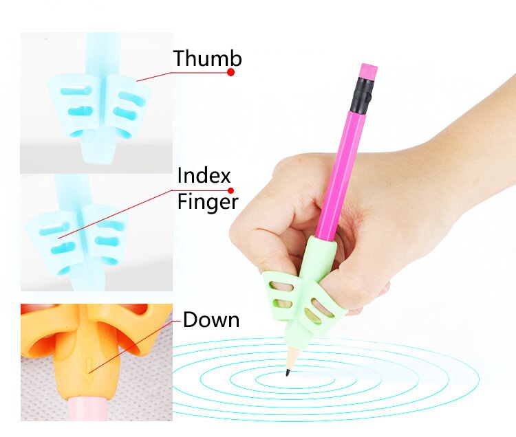 3Pcs/Set Soft Silica Pencil Grasp Two-Finger Gel Pen Grips Children Writing Training Correction