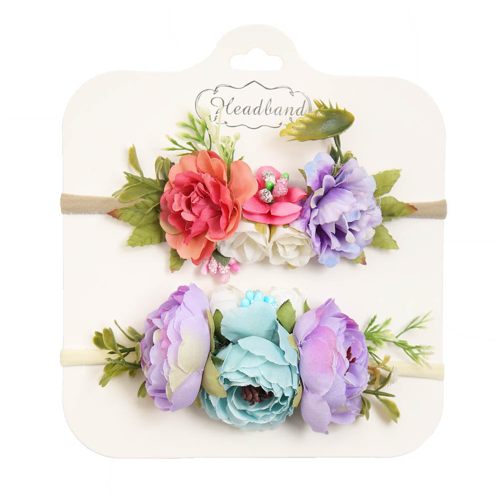 2Pcs/3Pcs/Lot Artificial Flower Baby Headband Newborn Boy Girl Pearl Elastic Nylon Hair Band Child