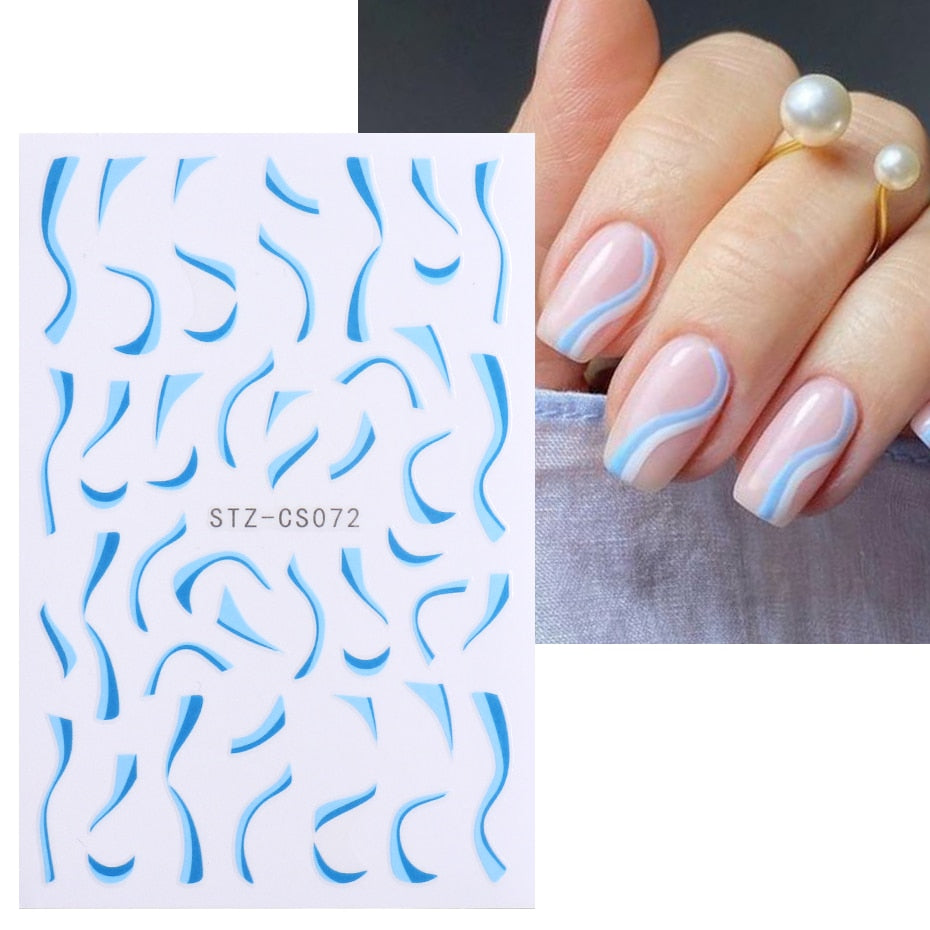 3D Simple Lines Nail Stickers Rose Gold Metal Stripe Letters Decals Curve Gel Nails Art Sliders Polish