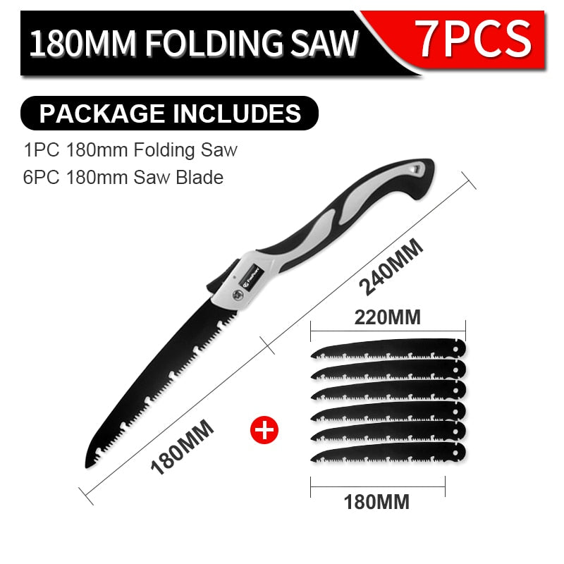 FivePears Portable Folding Hand Saw,Sk5 Alloy Hacksaw Blade,PTFE Coating,Portable Closes Camping Multitool Saws