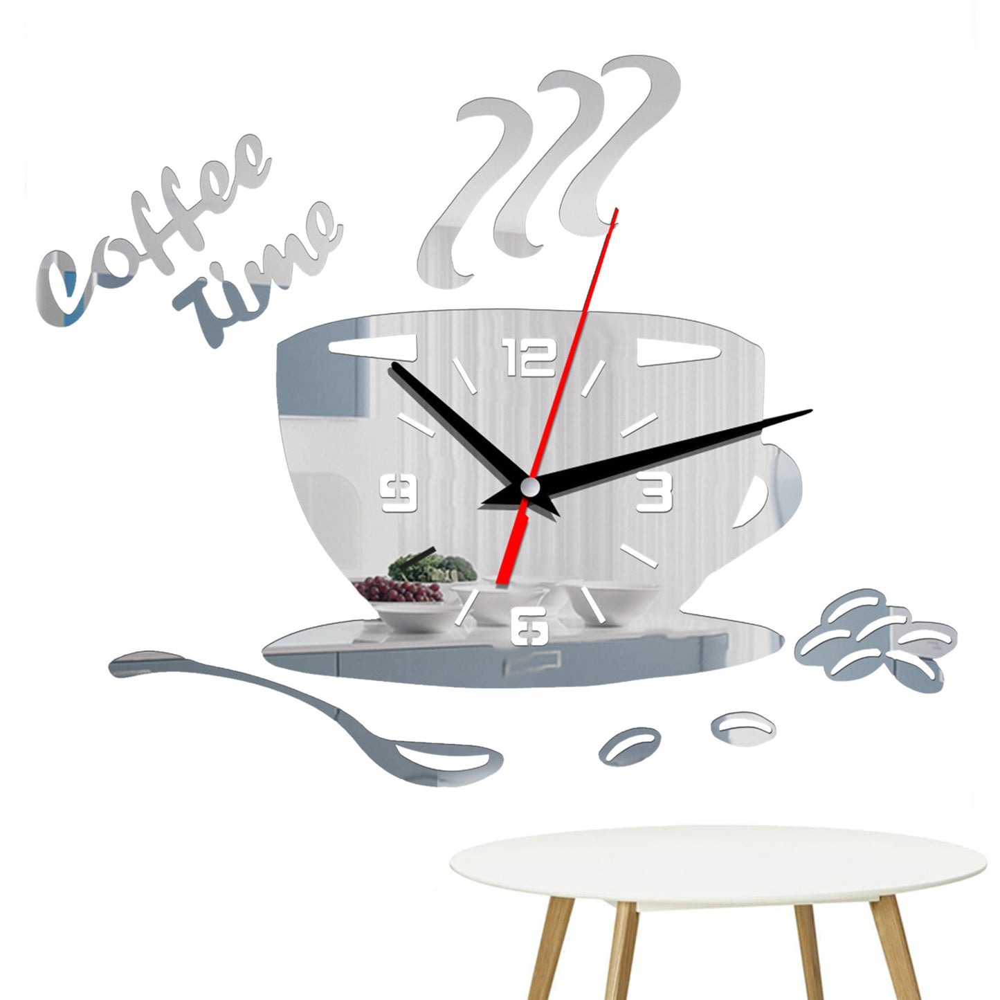 3D Mirror Coffee Cup Shaped Wall Clocks Modern Design Creative Wall Clock