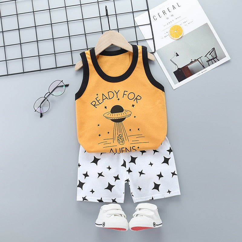 Children Sets Kids Vest Suit 2PCS Set Summer Cotton T-Shirt Girl Shorts Clothes Children Boys Girls Sleeveless Suit Wear Cloth