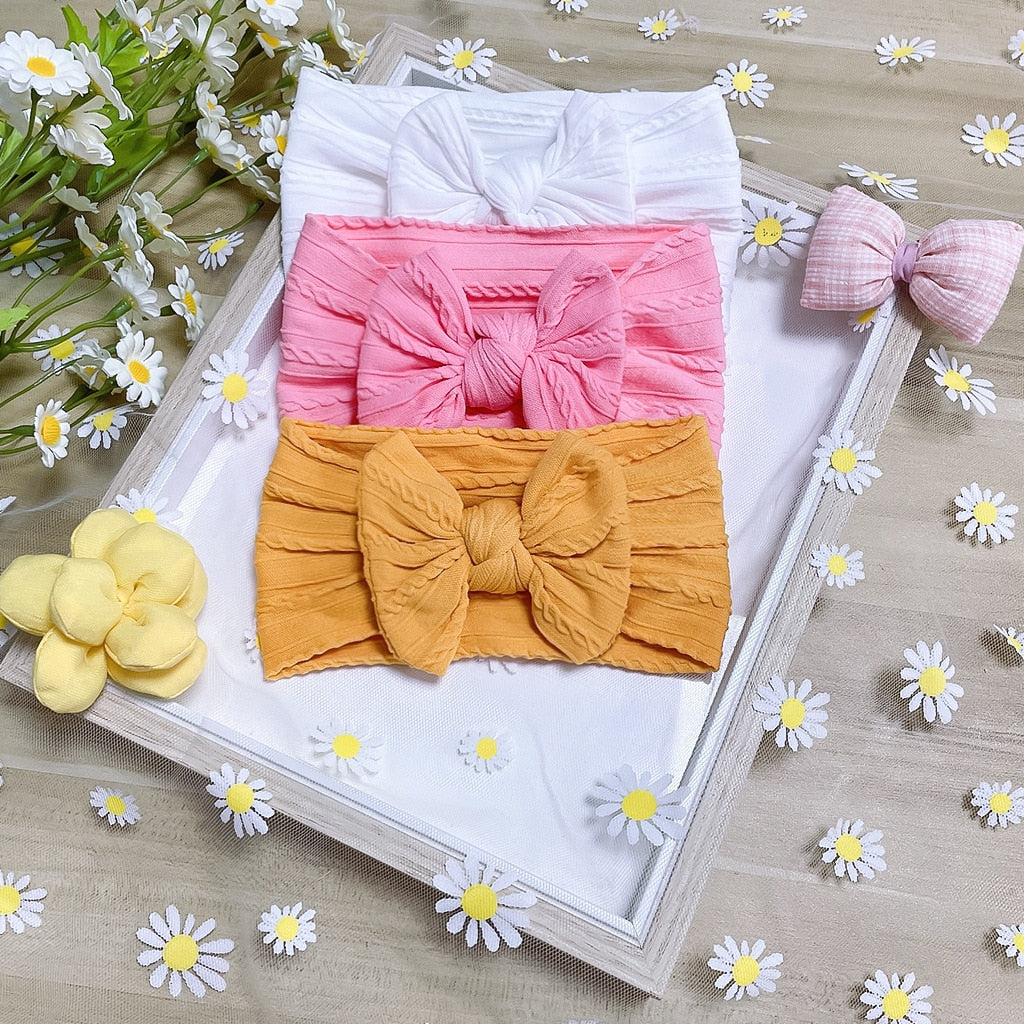 3Pcs Pearl Flower Baby Headband Infant Girl Nylon Elastic Hair Bands