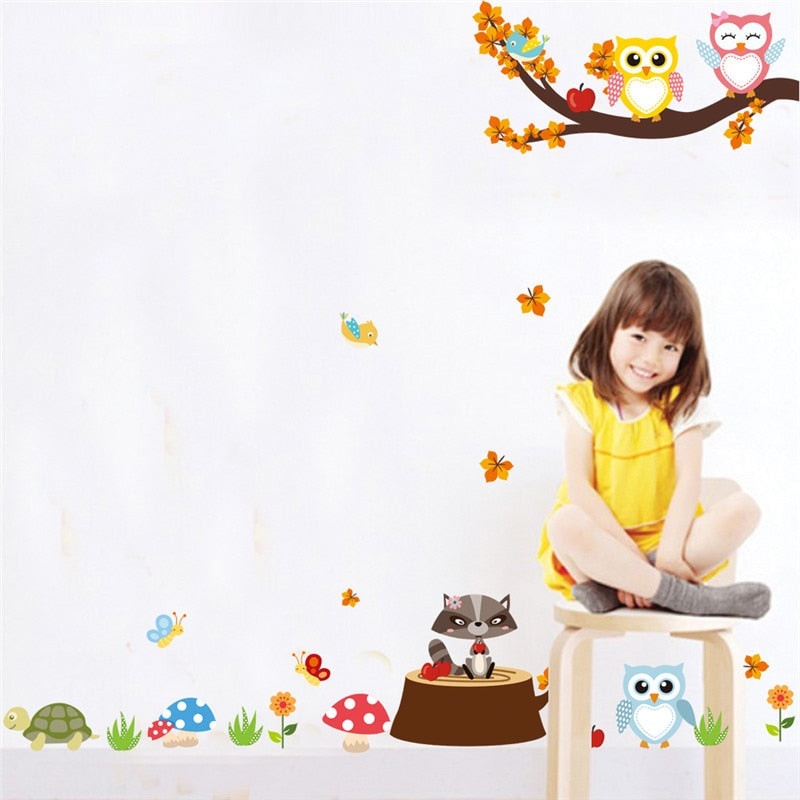 Jungle Forest Tree Animal Owl Monkey Bear Deer Wall Stickers Kids Baby Nursery Rooms Bedroom DIY