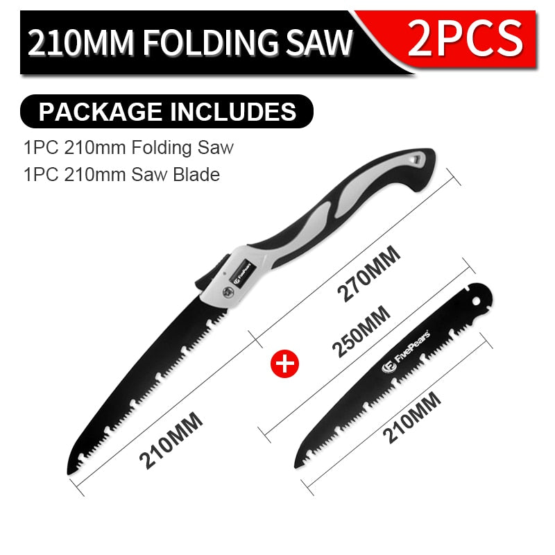 FivePears Portable Folding Hand Saw,Sk5 Alloy Hacksaw Blade,PTFE Coating,Portable Closes Camping Multitool Saws