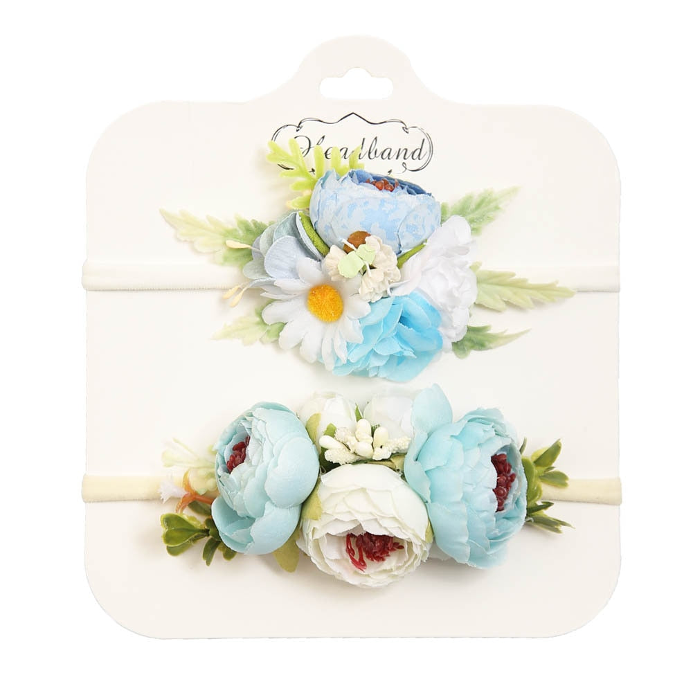 2Pcs/3Pcs/Lot Artificial Flower Baby Headband Newborn Boy Girl Pearl Elastic Nylon Hair Band Child