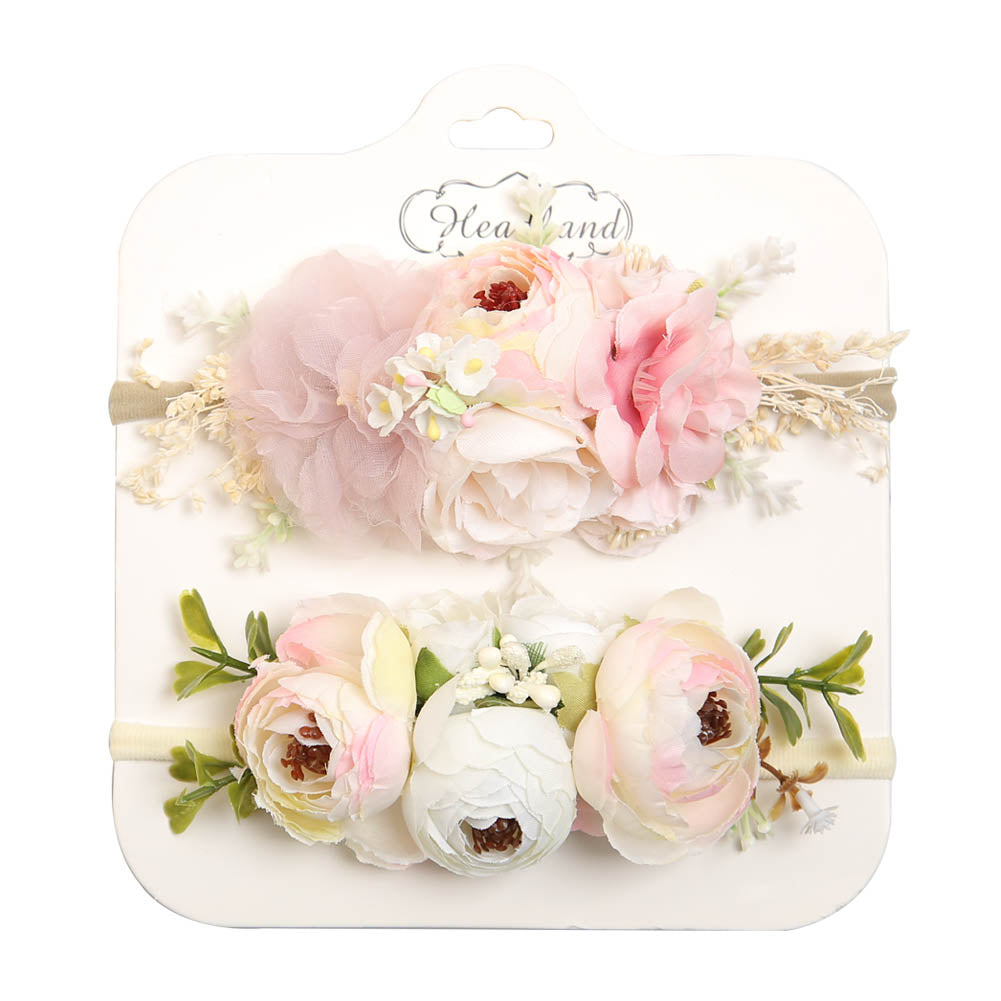 2Pcs/3Pcs/Lot Artificial Flower Baby Headband Newborn Boy Girl Pearl Elastic Nylon Hair Band Child