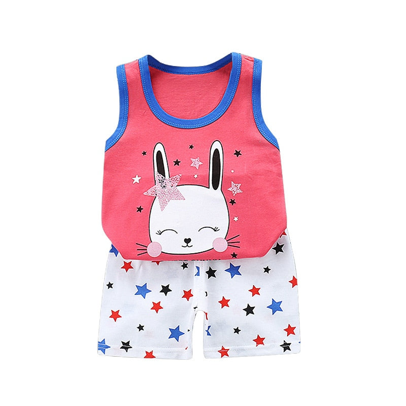 Children Sets Kids Vest Suit 2PCS Set Summer Cotton T-Shirt Girl Shorts Clothes Children Boys Girls Sleeveless Suit Wear Cloth