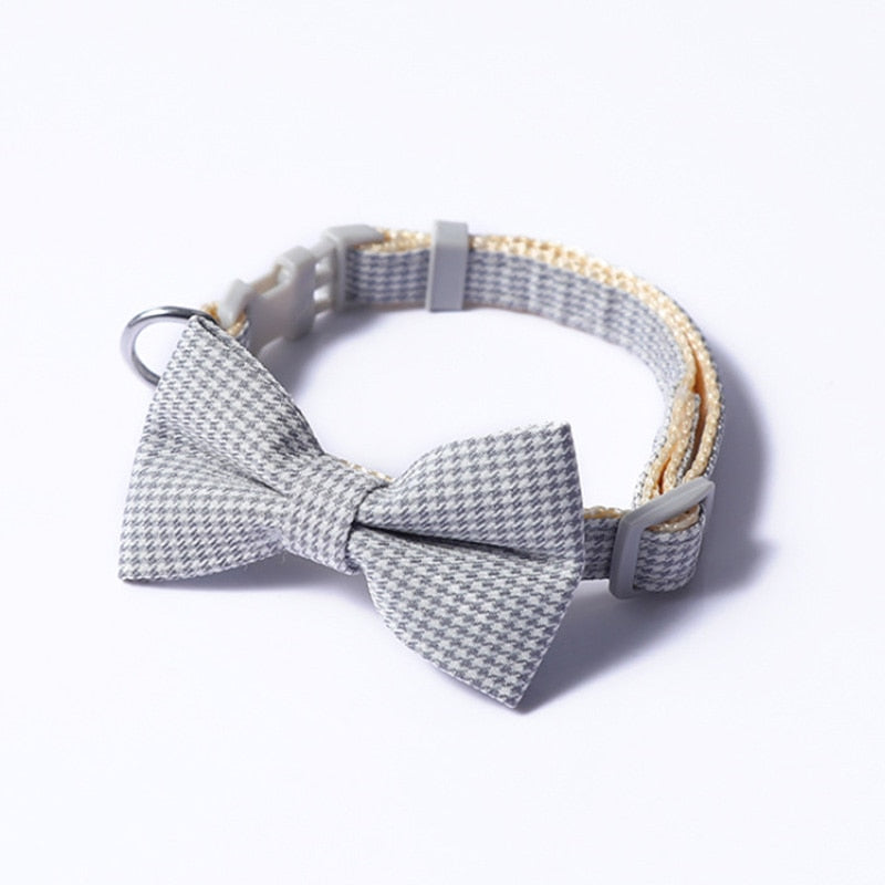 Christmas Plaid Bowknot Cat Collar Bow Tie Safety Buckle Pet Collar Puppy Chihuahua Pet Necklace Elastic Adjustable Dog Collars