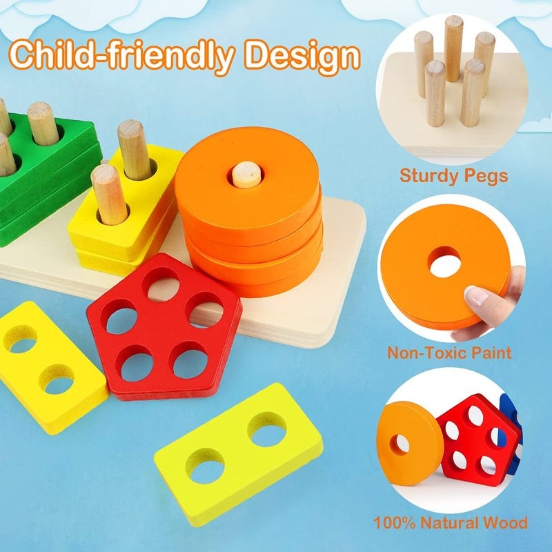 Four-post Geometric Modeling Building Blocks Teaching Aids Children&#39;s Wooden Toys