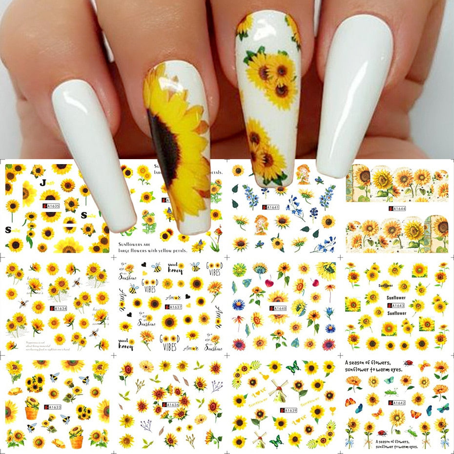 12pcs Nail Stickers Gold Flower Leaf Lace Design Geometry Line Nail Art Sliders Manicure Polish Decal Wrap