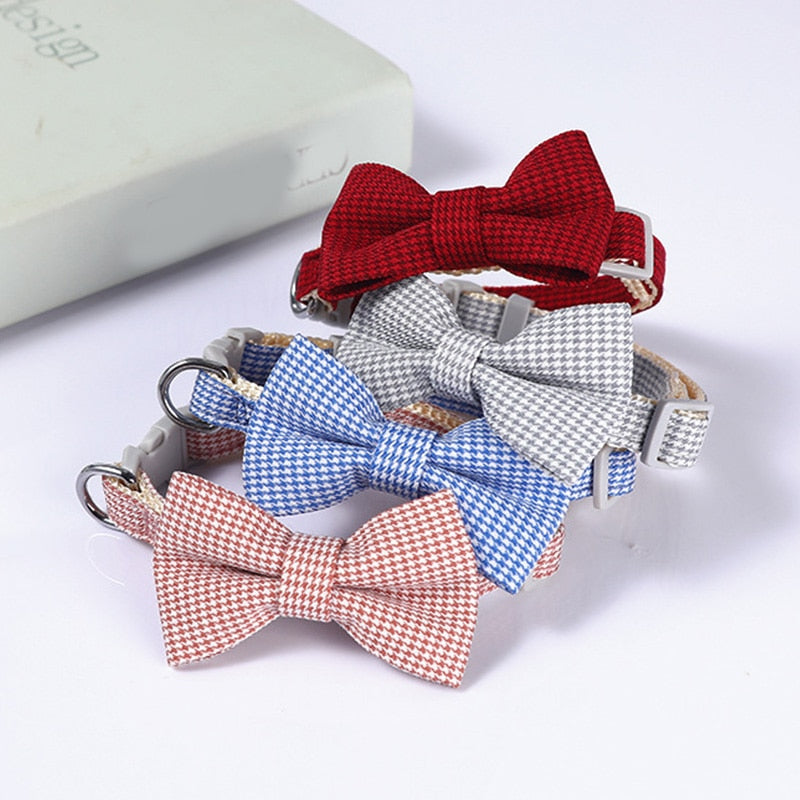 Christmas Plaid Bowknot Cat Collar Bow Tie Safety Buckle Pet Collar Puppy Chihuahua Pet Necklace Elastic Adjustable Dog Collars