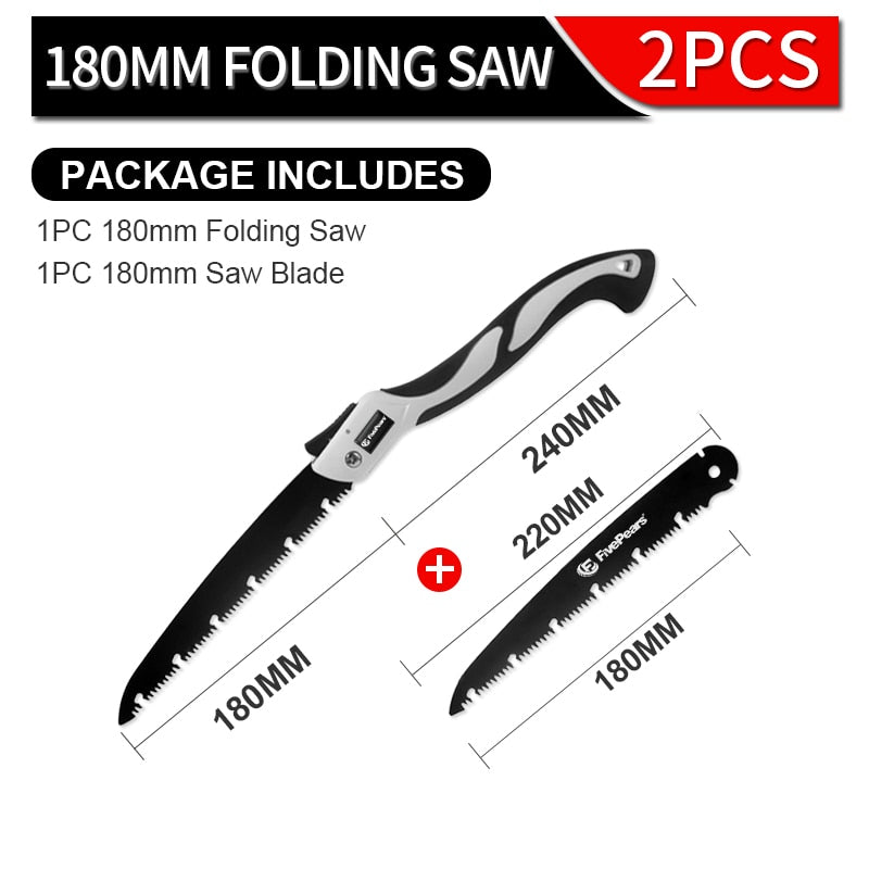 FivePears Portable Folding Hand Saw,Sk5 Alloy Hacksaw Blade,PTFE Coating,Portable Closes Camping Multitool Saws