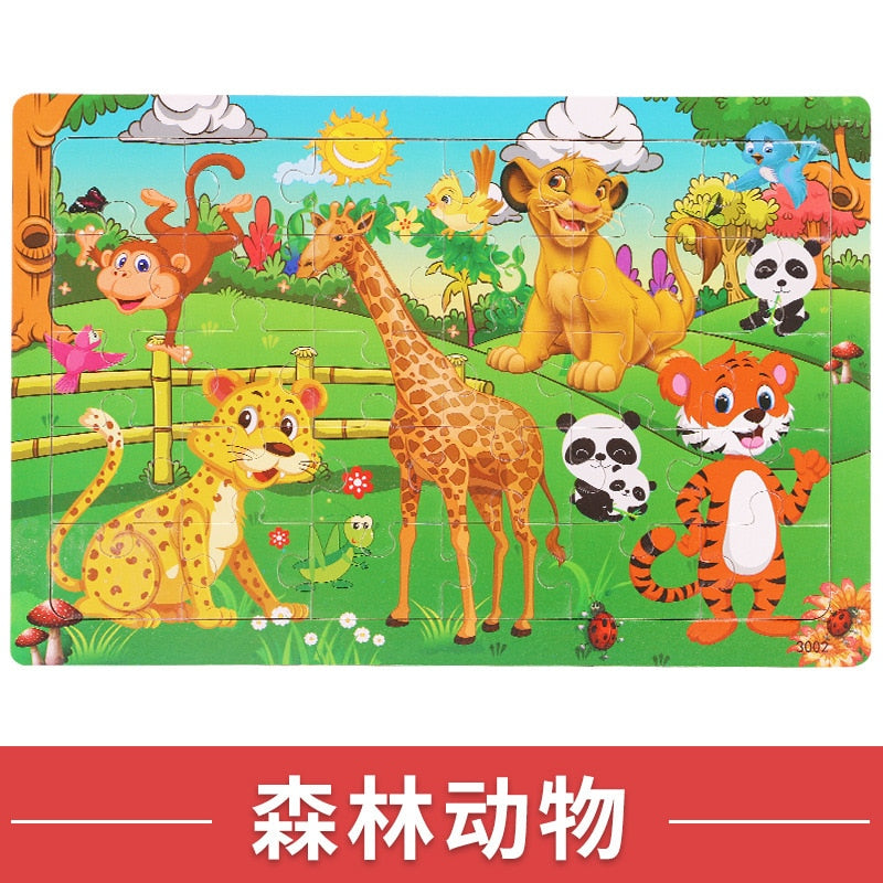 Wooden 30pcs Puzzles Children Animal Dinosaur Cartoon Plane Puzzle Baby Early Education