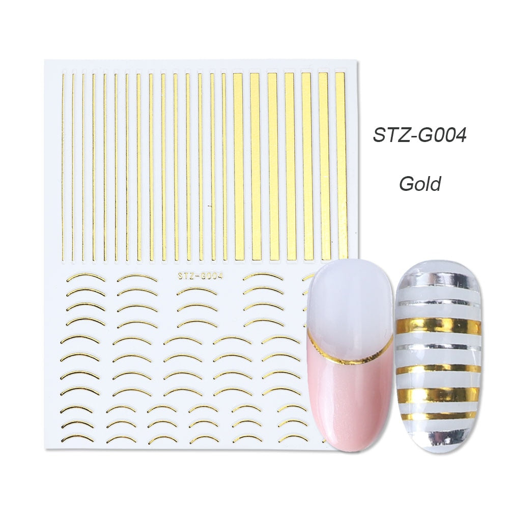 3D Simple Lines Nail Stickers Rose Gold Metal Stripe Letters Decals Curve Gel Nails Art Sliders Polish