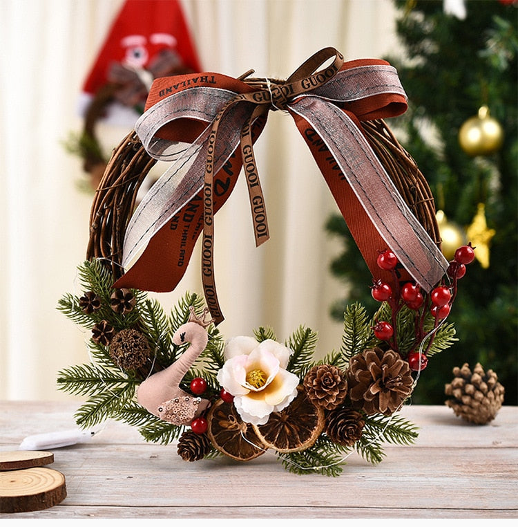 2022 Christmas Wreath Handmade Rattan Pendant Garland Christmas Decorations for Home Stairs Door Navidad 2023 New Year Ornaments