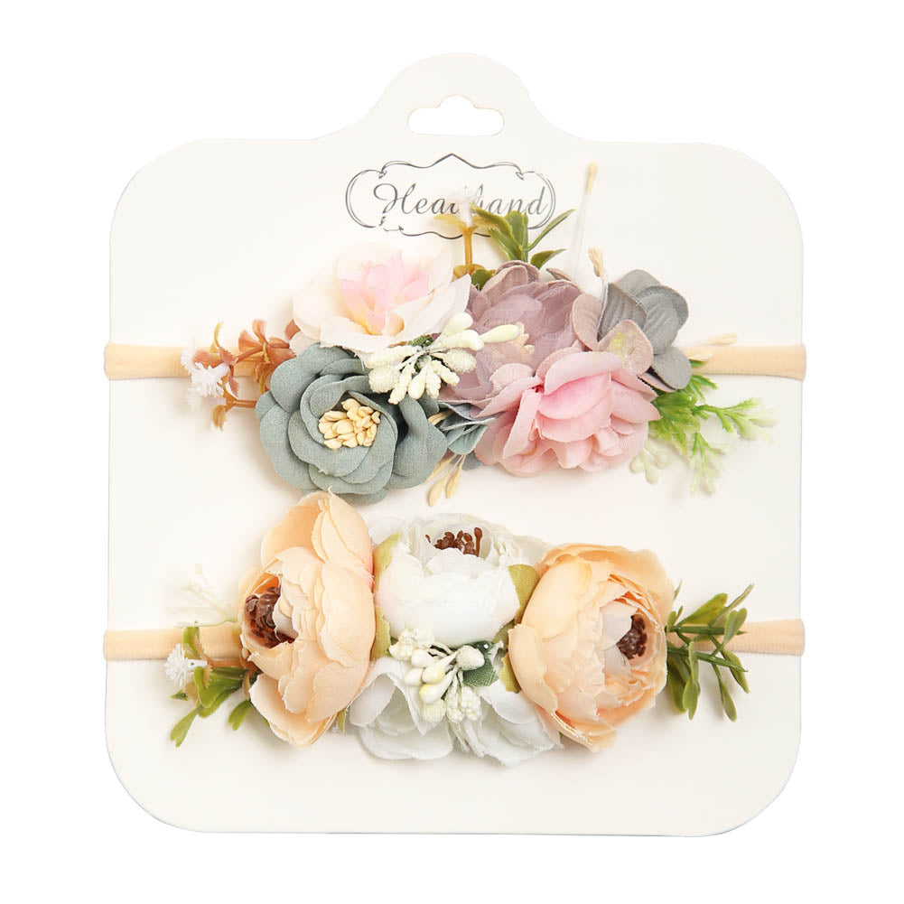 2Pcs/3Pcs/Lot Artificial Flower Baby Headband Newborn Boy Girl Pearl Elastic Nylon Hair Band Child