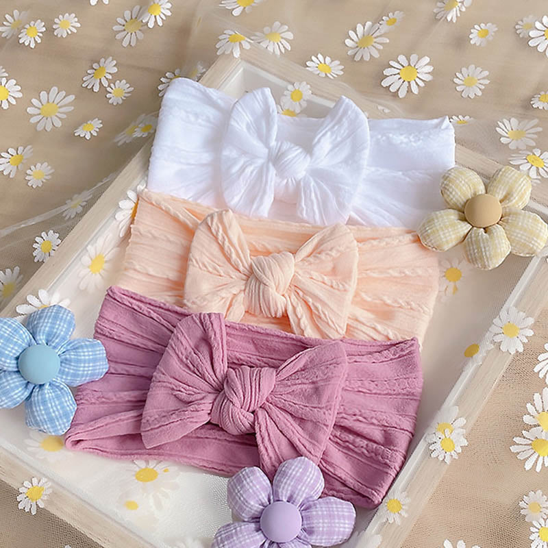 3Pcs Pearl Flower Baby Headband Infant Girl Nylon Elastic Hair Bands