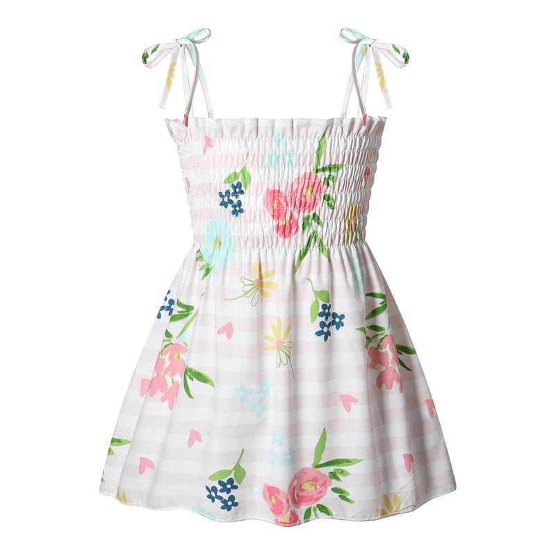 1-7 Years Baby Girls Dress Summer Children Elegant Sling Dress Flower Print Kids Braces Dresses Girl Cotton Clothing