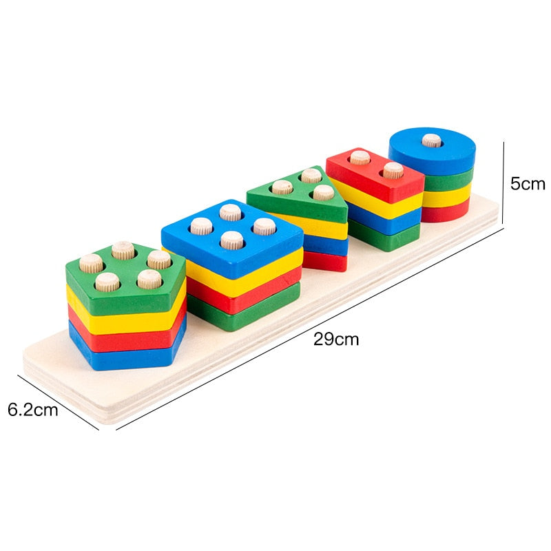 Four-post Geometric Modeling Building Blocks Teaching Aids Children&#39;s Wooden Toys