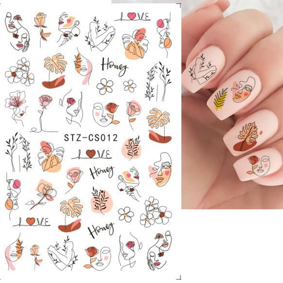 3D Simple Lines Nail Stickers Rose Gold Metal Stripe Letters Decals Curve Gel Nails Art Sliders Polish