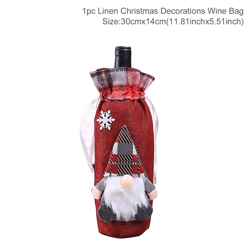 FengRise Christmas Decorations for Home Santa Claus Wine Bottle Cover Snowman Stocking Gift Holders Xmas Navidad Decor New Year