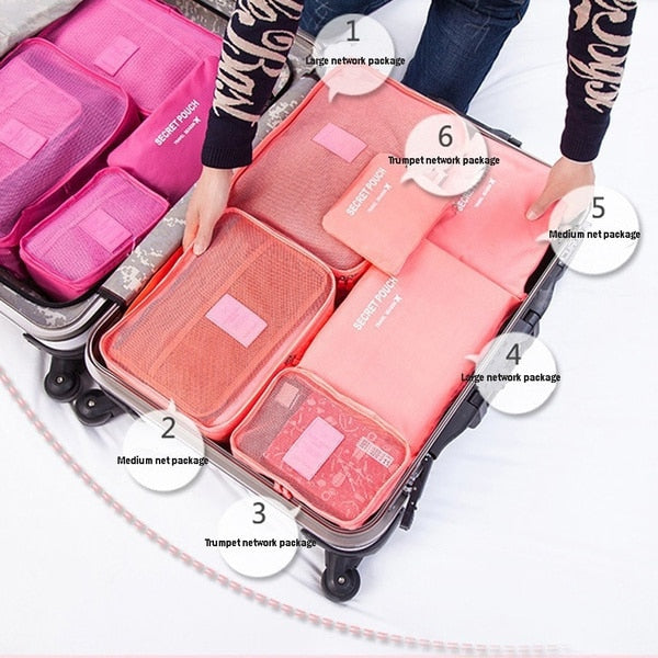 6pcs/set Travel Storage Bag Suitcase Luggage Organizer Set