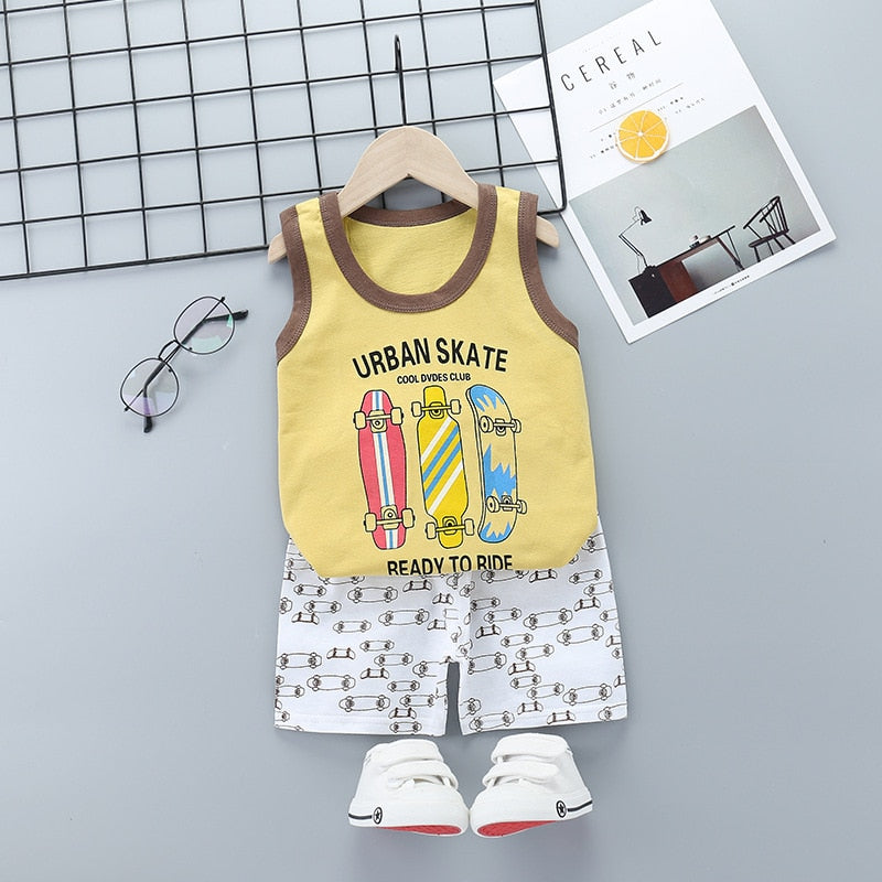 Children Sets Kids Vest Suit 2PCS Set Summer Cotton T-Shirt Girl Shorts Clothes Children Boys Girls Sleeveless Suit Wear Cloth