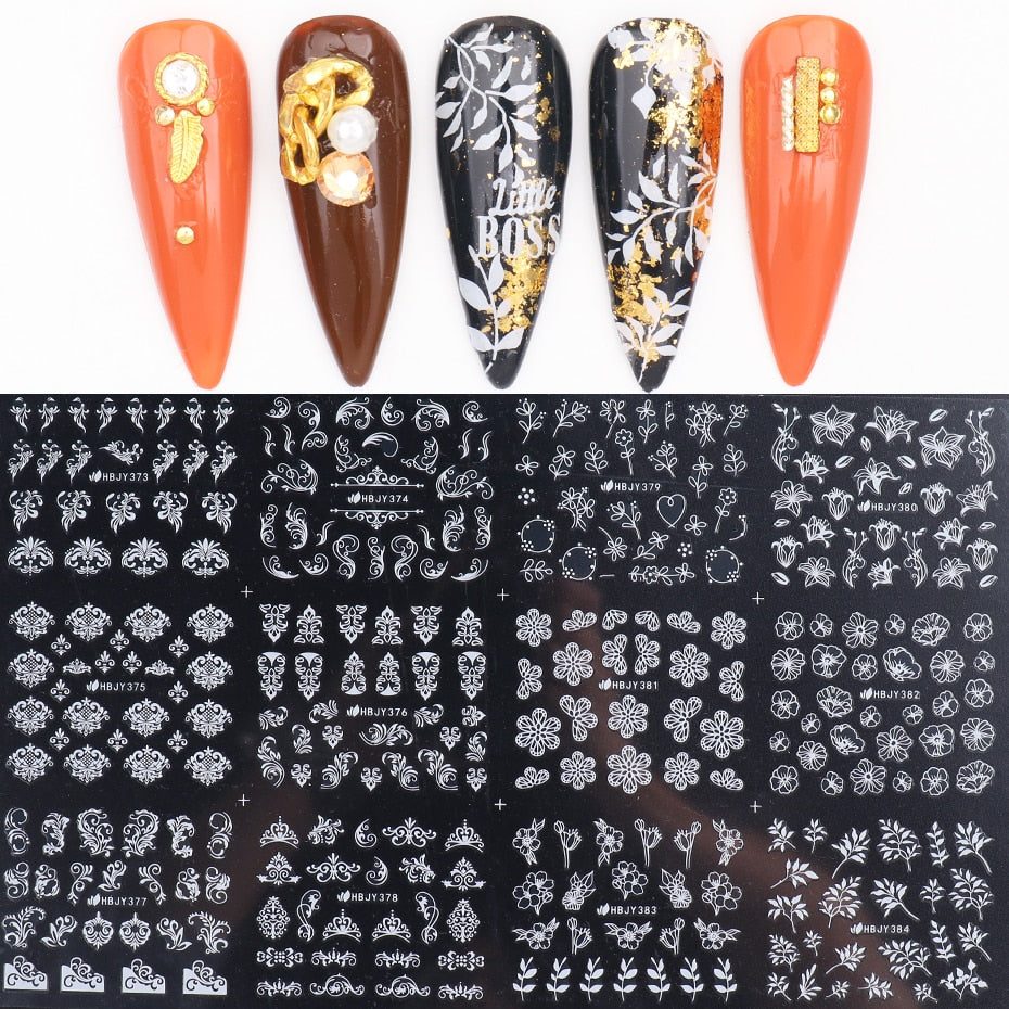 12pcs Nail Stickers Gold Flower Leaf Lace Design Geometry Line Nail Art Sliders Manicure Polish Decal Wrap