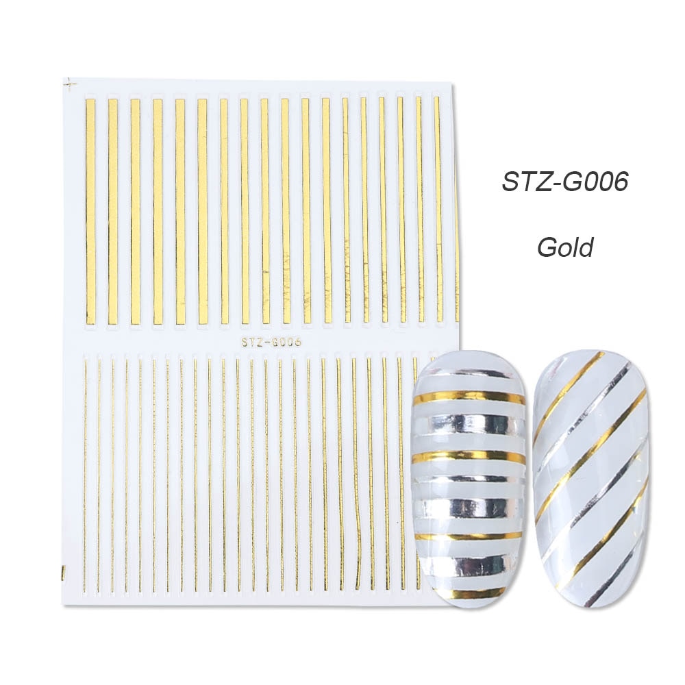 3D Simple Lines Nail Stickers Rose Gold Metal Stripe Letters Decals Curve Gel Nails Art Sliders Polish