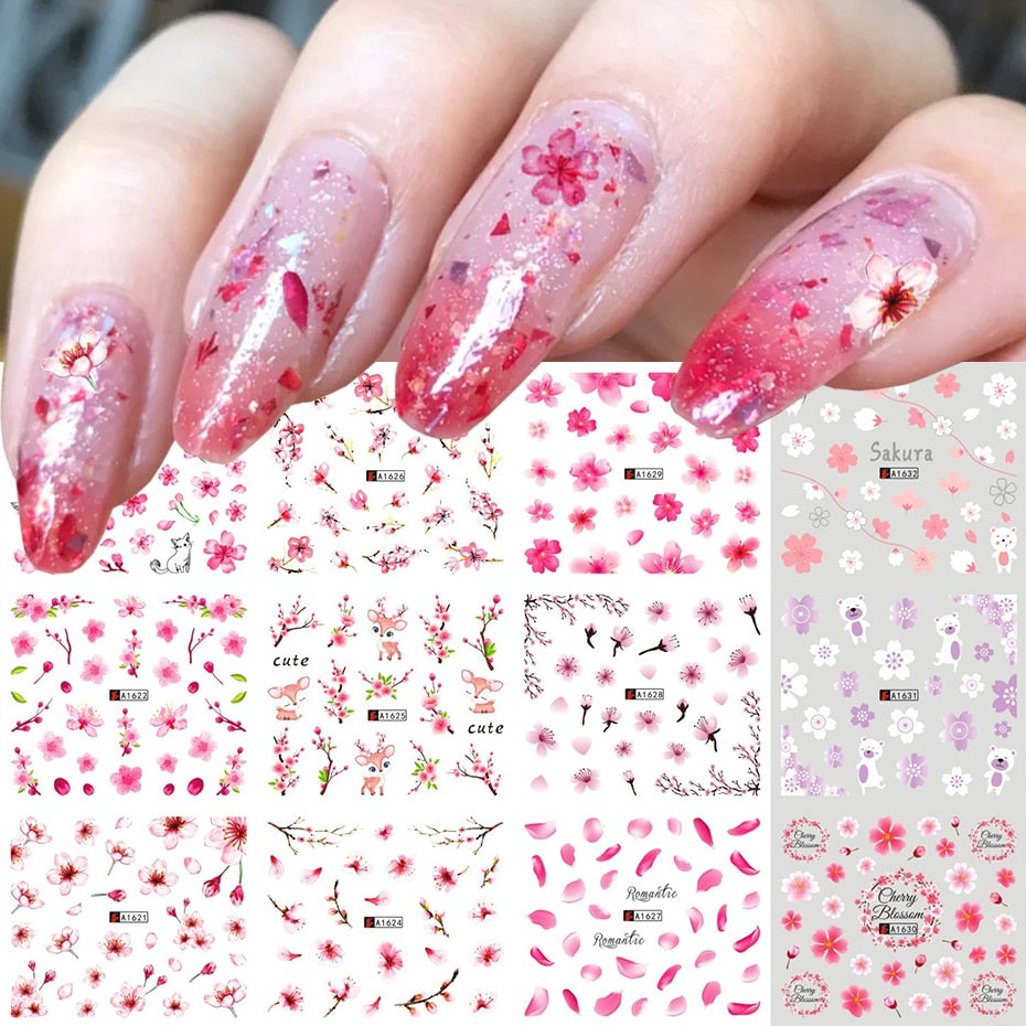 12pcs Nail Stickers Gold Flower Leaf Lace Design Geometry Line Nail Art Sliders Manicure Polish Decal Wrap