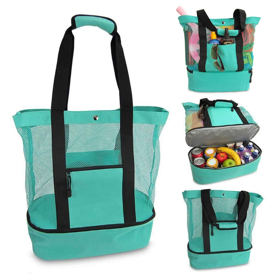 Basedidea Outdoor Insulated Cooler Bag Portable Beach Mesh Bag