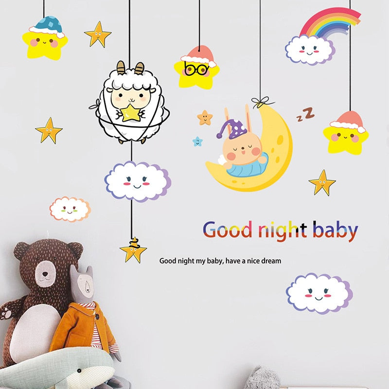 Cartoon painted rainbow sun children bedroom  wall stickers self-adhesive room decoration