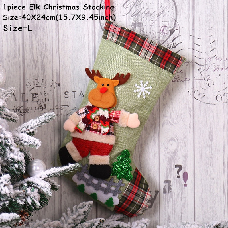 2023 New Year Christmas Stocking Sack Xmas Gift Candy Bag Noel Christmas Decorations for Home Navidad Sock Christmas Tree Decor