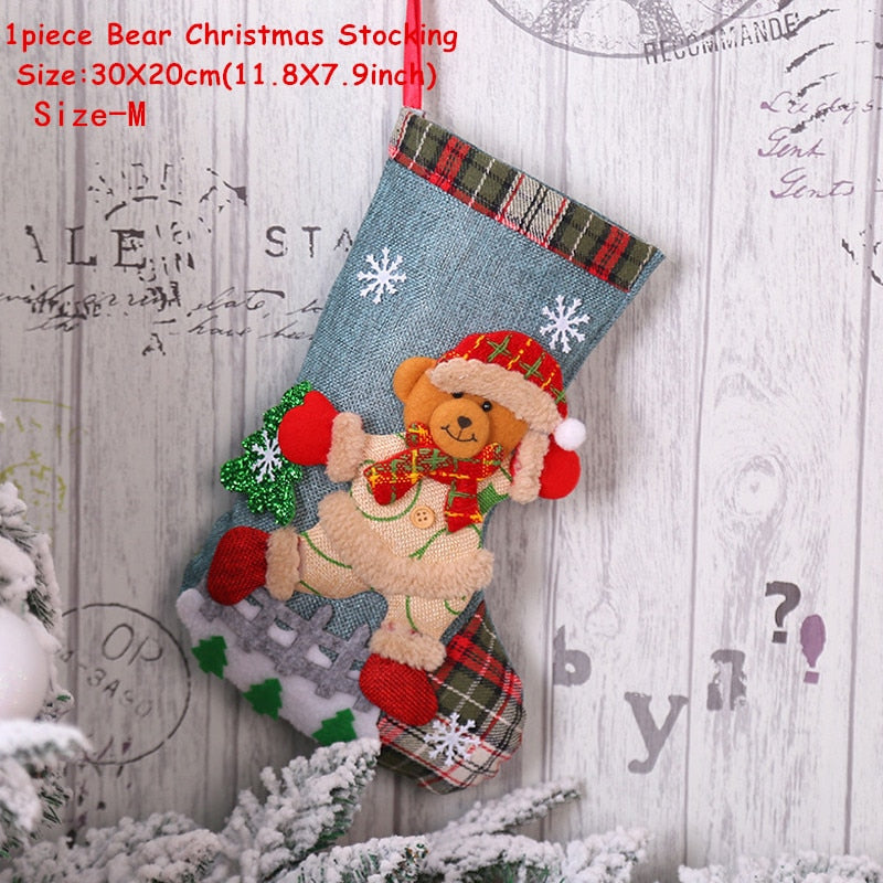 2023 New Year Christmas Stocking Sack Xmas Gift Candy Bag Noel Christmas Decorations for Home Navidad Sock Christmas Tree Decor