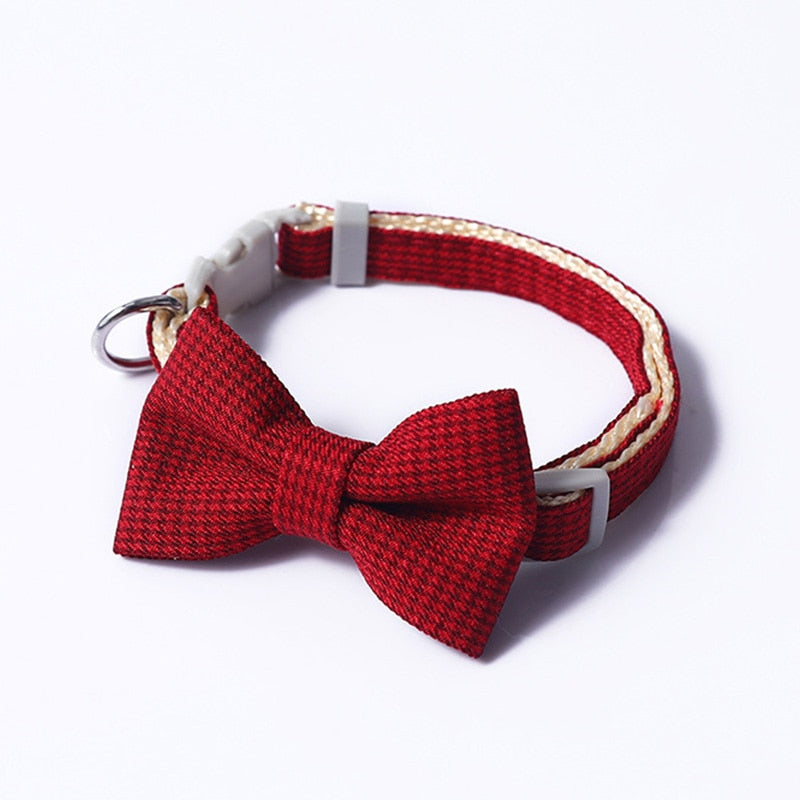 Christmas Plaid Bowknot Cat Collar Bow Tie Safety Buckle Pet Collar Puppy Chihuahua Pet Necklace Elastic Adjustable Dog Collars