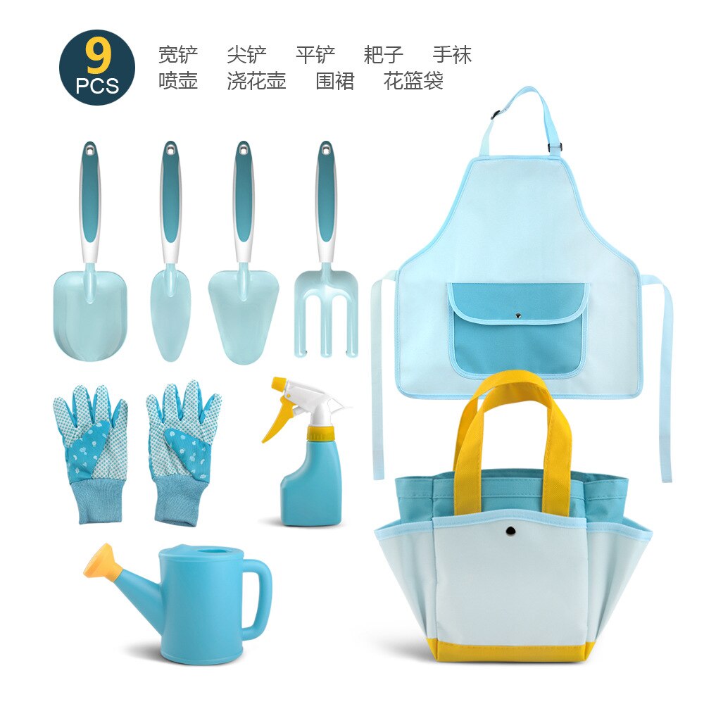 Children&#39;s Garden Planting Tool Set Shovel Turning Soil Rake Storage Flower Basket Bag Watering Can Gardening Tools