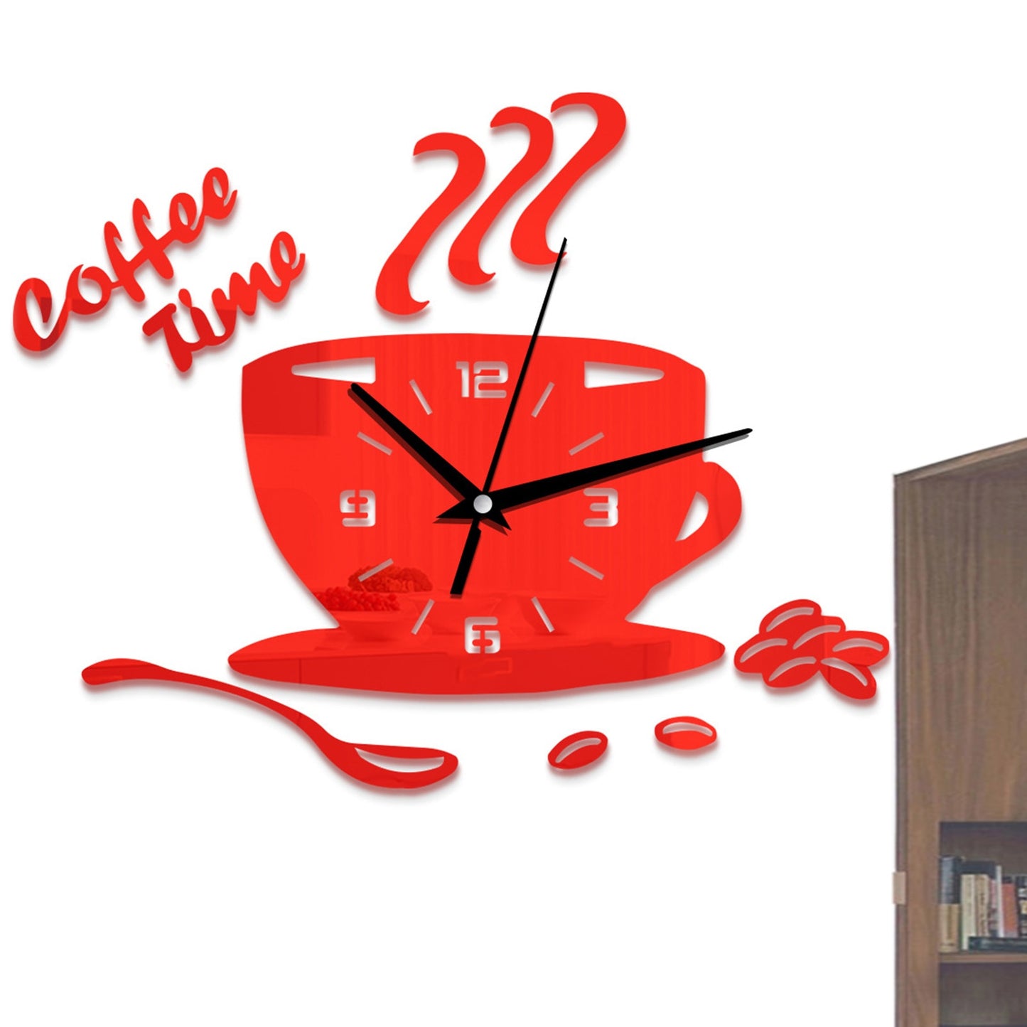 3D Mirror Coffee Cup Shaped Wall Clocks Modern Design Creative Wall Clock