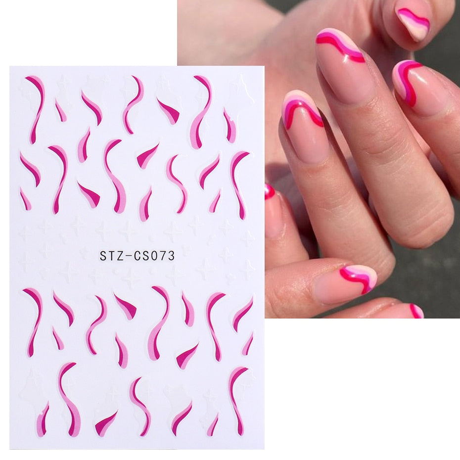 3D Simple Lines Nail Stickers Rose Gold Metal Stripe Letters Decals Curve Gel Nails Art Sliders Polish