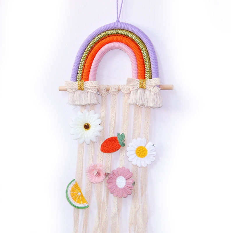 INS Weave Rainbow Baby Hair Clips Accessories Holder Princess Girls Hairpin Hairband Storage Pendant Jewelry Wall Ornaments