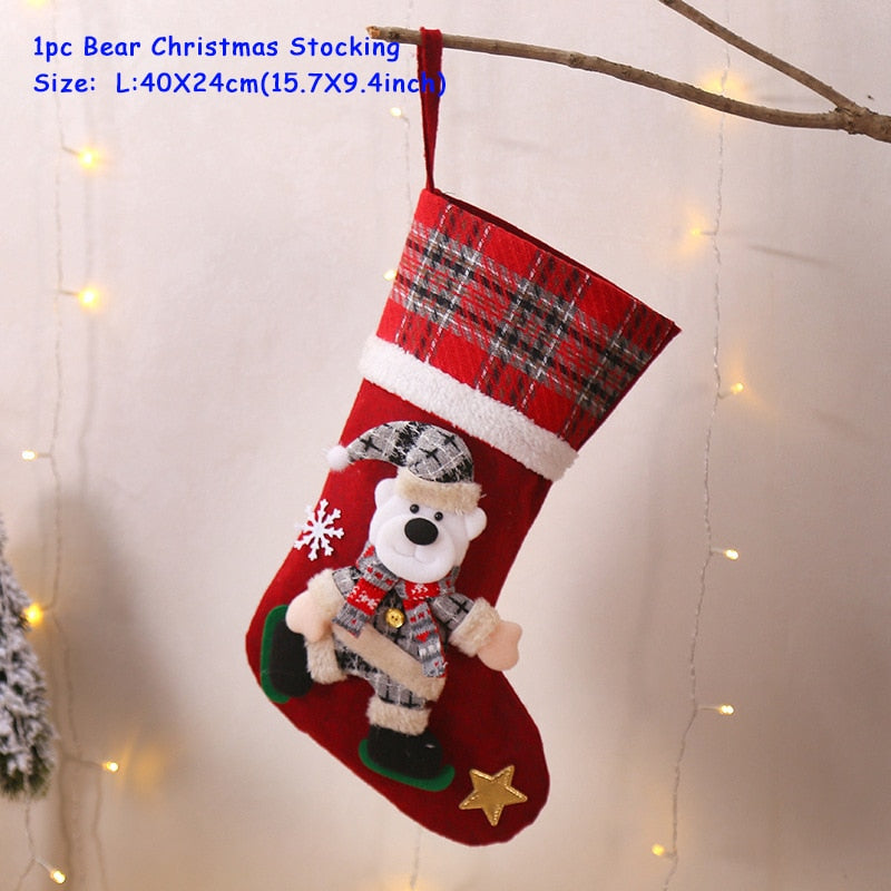 2023 New Year Christmas Stocking Sack Xmas Gift Candy Bag Noel Christmas Decorations for Home Navidad Sock Christmas Tree Decor