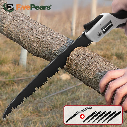 FivePears Portable Folding Hand Saw,Sk5 Alloy Hacksaw Blade,PTFE Coating,Portable Closes Camping Multitool Saws