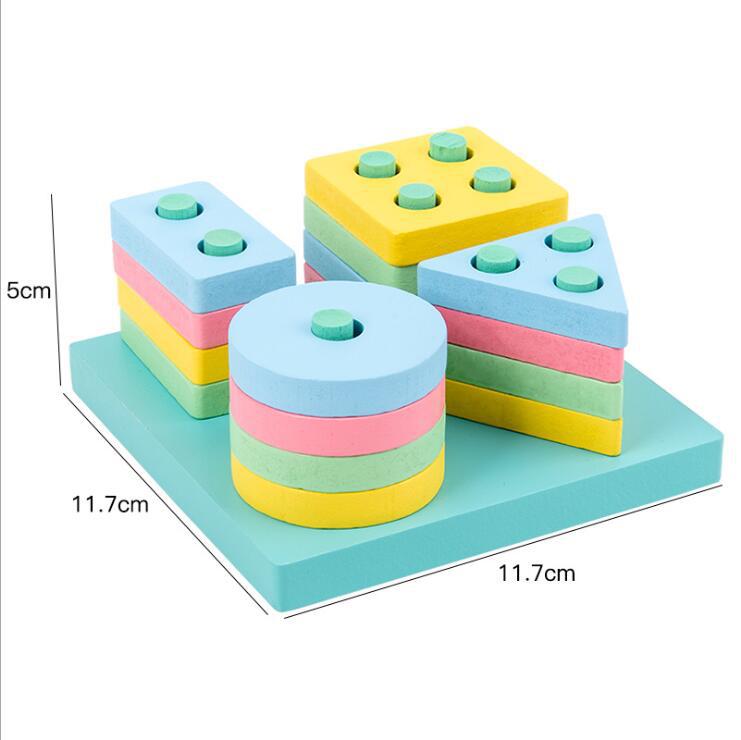 Four-post Geometric Modeling Building Blocks Teaching Aids Children&#39;s Wooden Toys