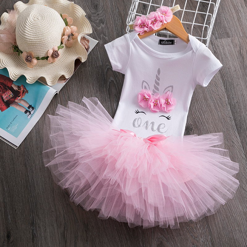 1 Year Baby Girl Clothes Unicorn Party tutu Girls Dress Newborn Baby Girls 1st Birthday Outfits Toddler Girls Boutique Clothing