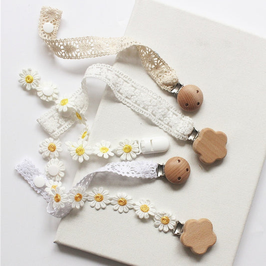 Baby Pacifier Clip Chain Daisy Lace  Anti-lost Pacifier Holder Wooden Teether Toy