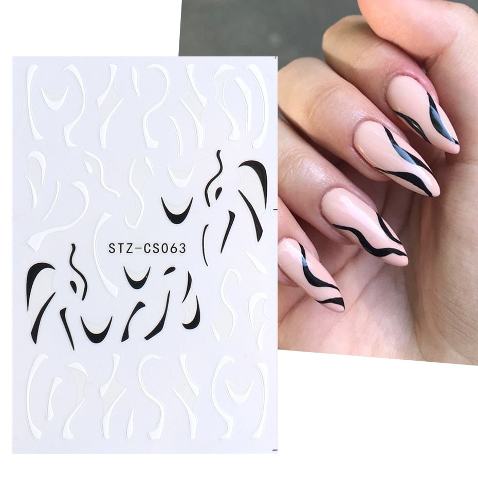 3D Simple Lines Nail Stickers Rose Gold Metal Stripe Letters Decals Curve Gel Nails Art Sliders Polish