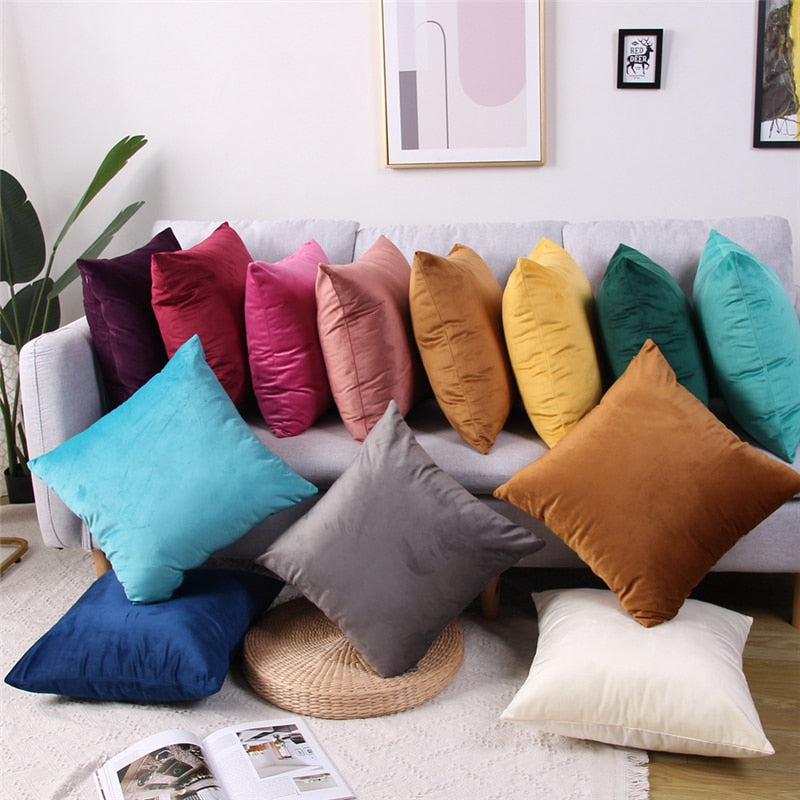 45x45cm Solid Color Luxury Velvet Throw Pillow Case Sofa